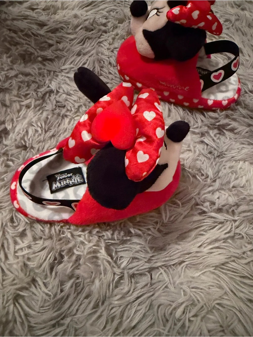 Disney Red and Black Minnie Mouse light up Plush Baby Slippers